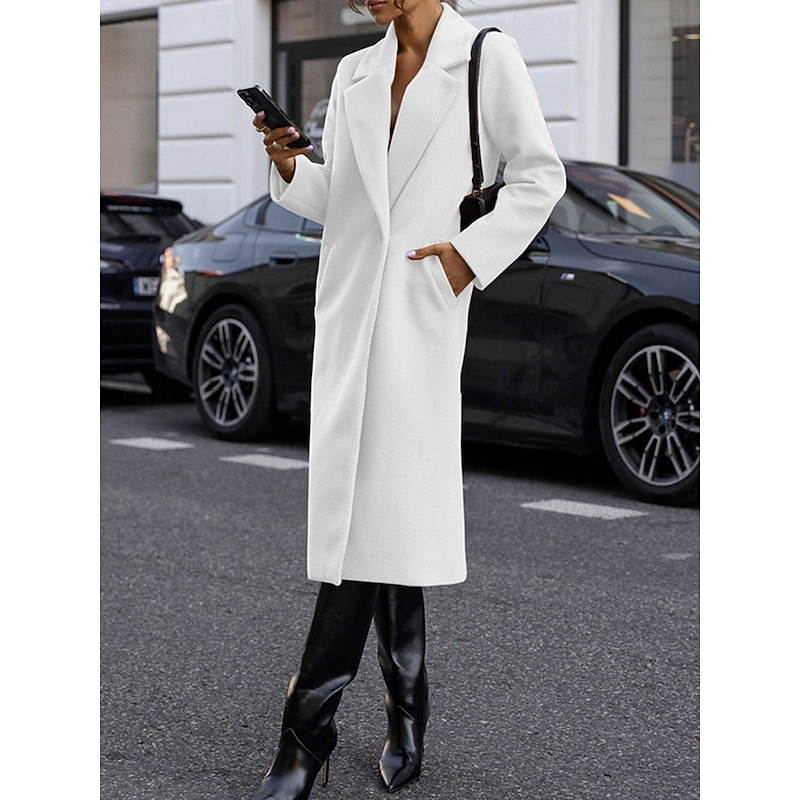 Women's Winter Coat Outdoor Street Daily Wear Fall Winter Long Coat Regular Fit Thermal Warm Breathable Stylish Casual Jacket Long Sleeve Plain with Pockets White Red Khaki4