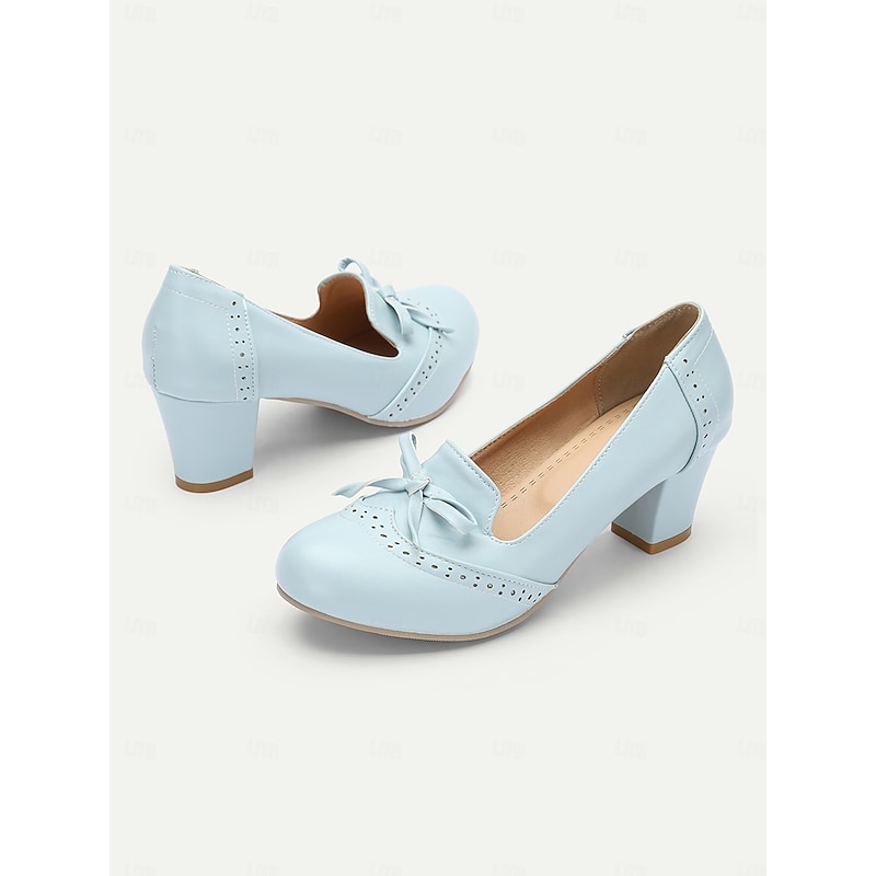 Women's Preppy Style Light Blue Faux Leather Loafers with Bow Detail - Comfortable and Stylish for Work or Casual Wear3