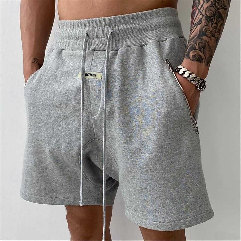 Men's Sweat Shorts Shorts Bermuda shorts Drawstring Elastic Waist Zipper Pocket Plain Comfort Sports Short Outdoor Yoga Daily Fashion Athleisure Black Grey Micro-elastic2