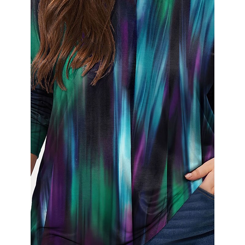 Women's Plus Size Tops T shirt Ombre Print Long Sleeve Crew Neck Casual Daily Fall Winter Blue3