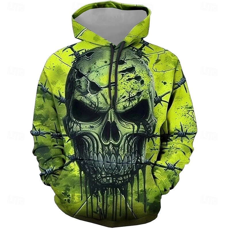Men's Skulls Hoodies Sweatshirt Fashion Cool Long Sleeve Crew Neck Party Holiday Streetwear Green Drawstring Fall Winter Designer2