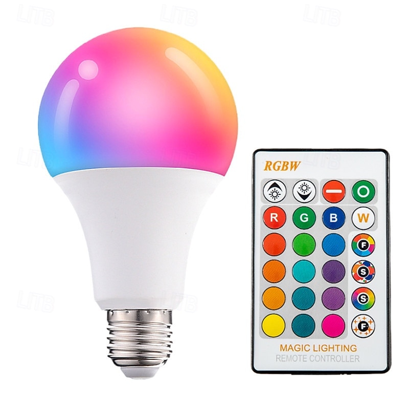 E27 A19 RGBW Color-Changing LED Bulb with Remote, 5W/10W, 16 Colors, Dimmable & Memory Function for Party, Bedroom, Outdoor 1 Pack - Main Image