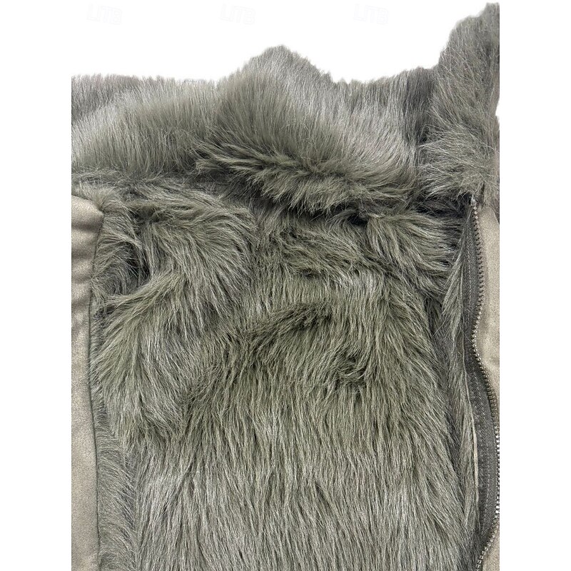 Women's Winter Coat Outdoor Street Daily Wear Fall Winter Short Coat Regular Fit Thermal Warm Breathable Stylish Casual Jacket Long Sleeve Plain Faux Fur Trim Green3