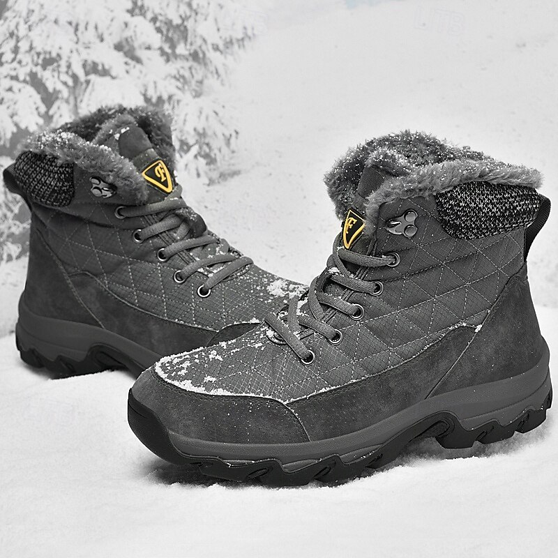Men's Boots Snow Boots Hiking Boots Winter Boots Fleece lined Suede Nylon Comfortable Slip Resistant Lace-up Black Gray4