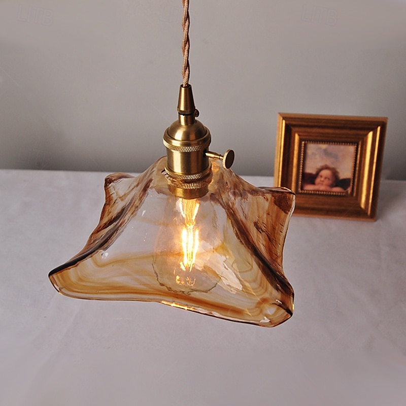 Retro Pendant Light 1-Light Adjustable Ceiling Balcony Chandelier Hanging Lamp Transparent Glass Ceiling Light with Glass Shade 110-240V4