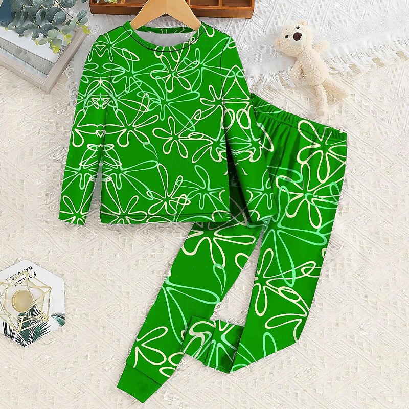Girls' 3D Floral Graphic Christmas Pajamas Pajama Sets Tee & Pants Pajama Sets Long Sleeve 3D Print Fall Winter Active Basic Kids 4 years+ Crew Neck Home Daily Regular Fit3