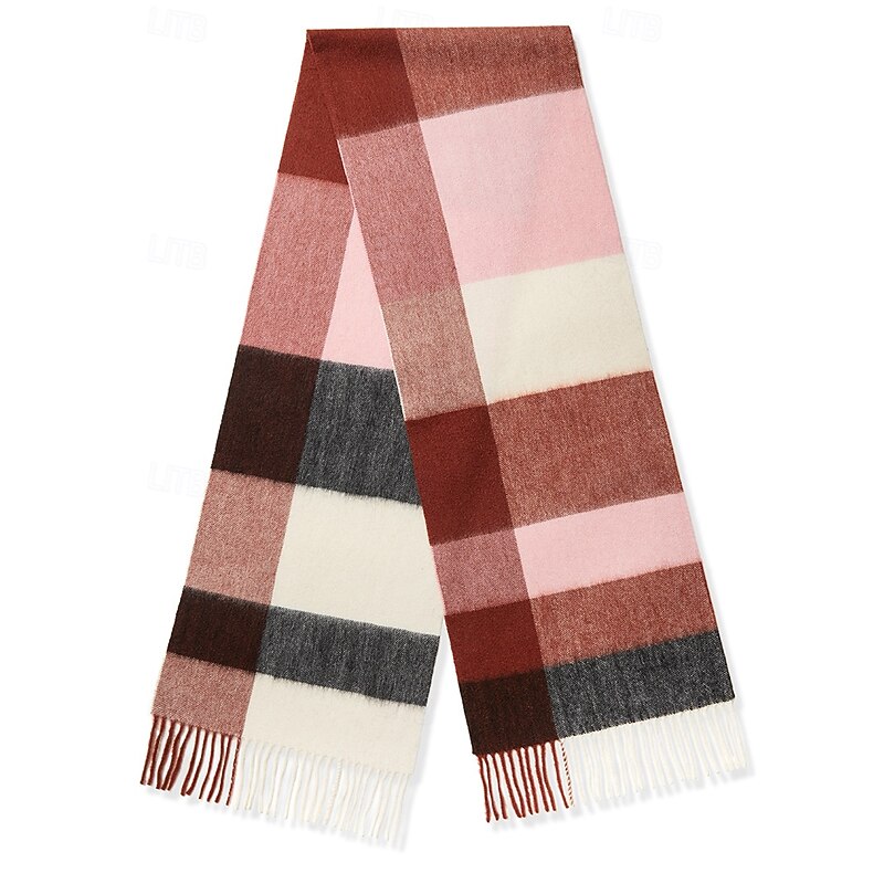 Men's 100% Wool Rectangle Scarf School Christmas Outdoor Pink Red Scarf3