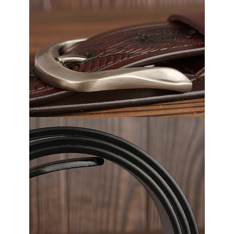 Men's Leather Belt with Engraved American Eagle and Flag Design - Western Style, Durable Vintage Belt for Jeans or Casual Wear3