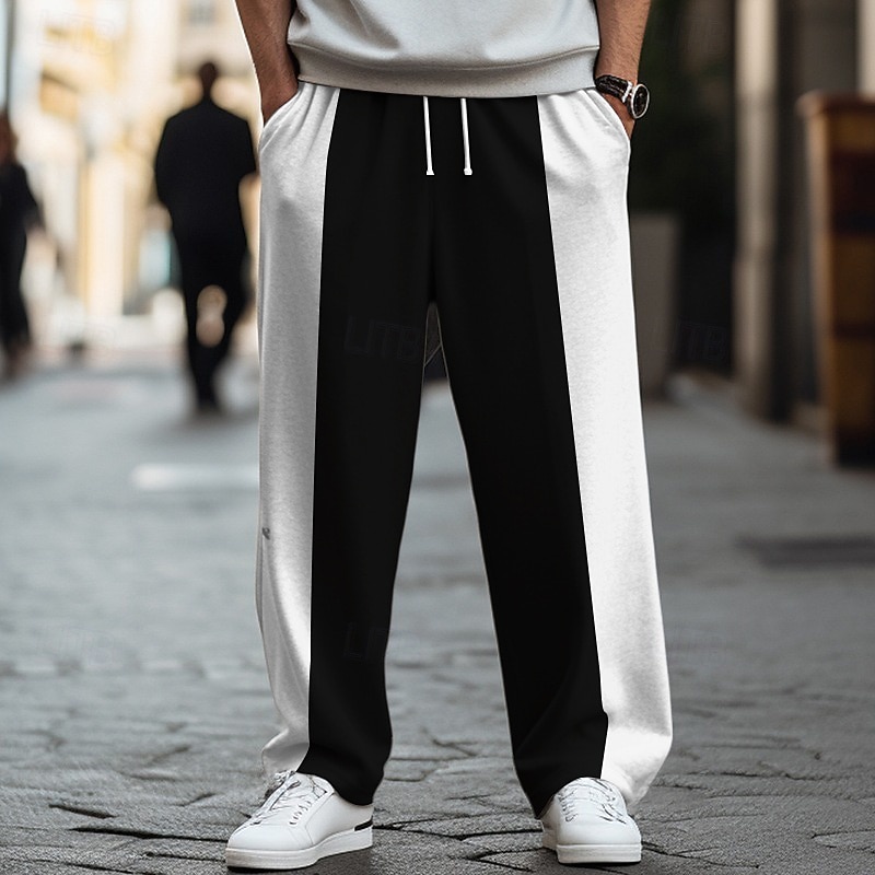 Men's Athletic Pants Sweatpants Trousers Straight Leg Sweatpants Pocket Drawstring Elastic Waist Color Block Comfort Sports Outdoor Daily Fashion Casual Black Dark Blue Micro-elastic