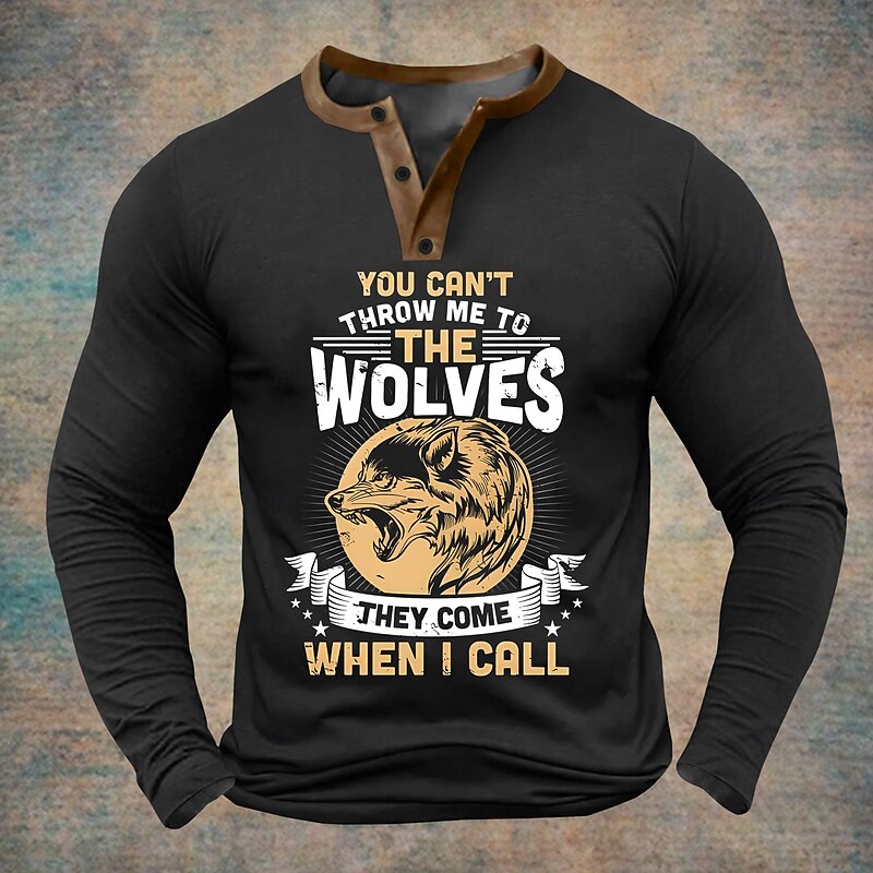 Men's Letter Henley Shirt Long Sleeve Print Daily Casual Daily Winter Spring &  Fall Black Light Green Blue Green Henley Henley T-Shirt2