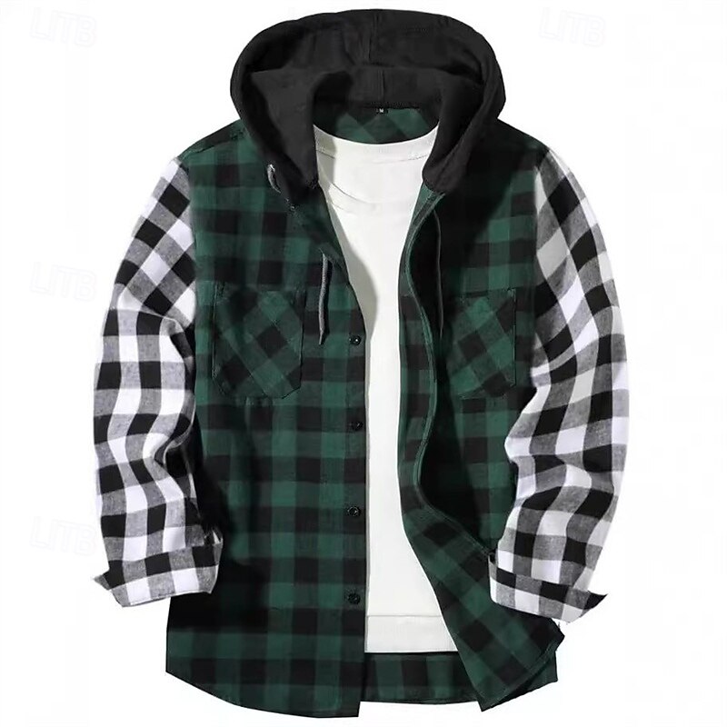 Men's Shirt Flannel Shirt Overshirt Plaid Outdoor Street Red Purple Green Long Sleeve Winter Spring &  Fall Clothing Apparel