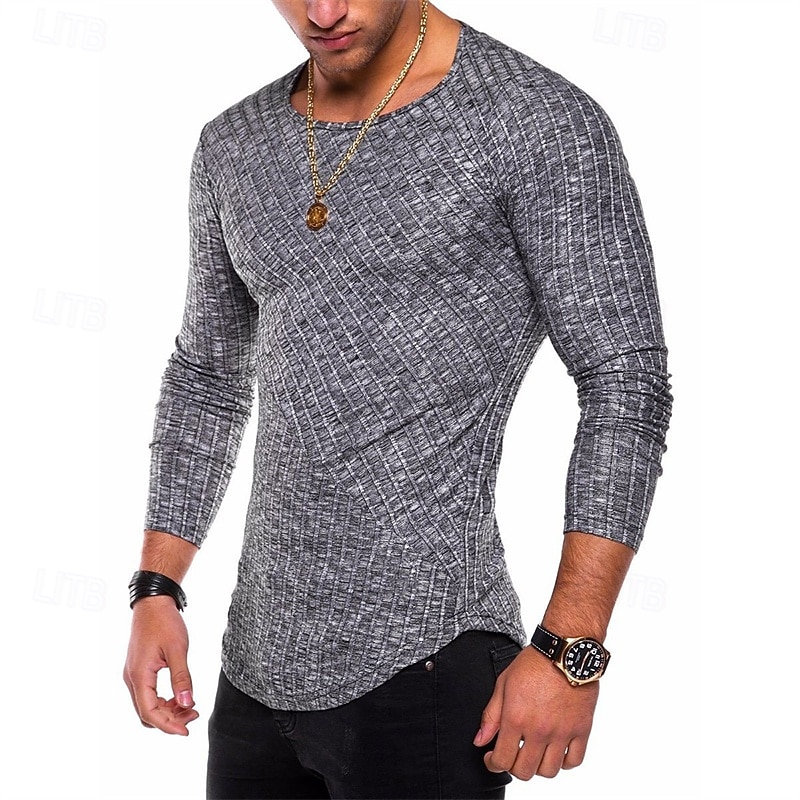 Men's T Shirt Tee Tee Top Long Sleeve Shirt Long Sleeve Crew Neck Spring &  Fall Plain Fashion Designer Basic Jacquard Vacation Street Going out Blue Purple Green Top Tee for Men