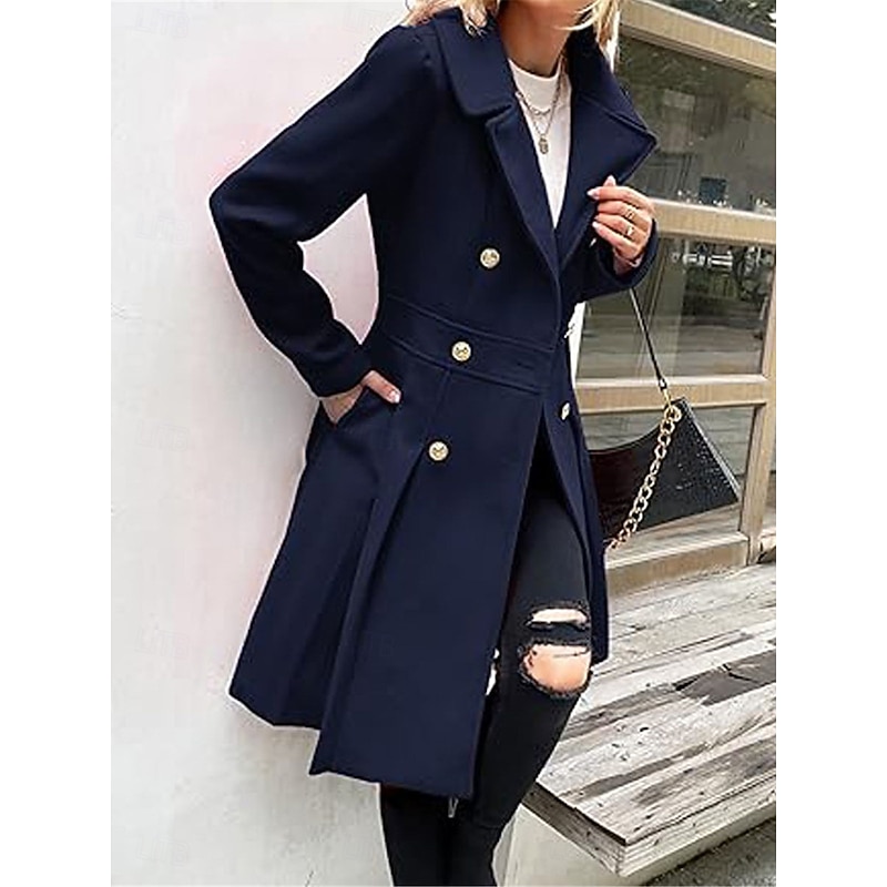 Women's Winter Coat Outdoor Street Daily Wear Fall Winter Long Coat Regular Fit Thermal Warm Breathable Stylish Casual Jacket Long Sleeve Plain with Pockets Pink Navy Blue Camel3