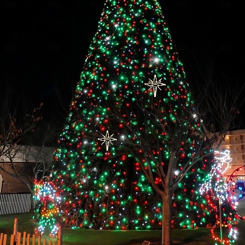 2pcs 10M 100LED Solar String Lights – Red & Green Waterproof Outdoor String Lights for Christmas Courtyard Garden Balcony Fence Christmas Tree Festive Atmosphere Decorative Light String