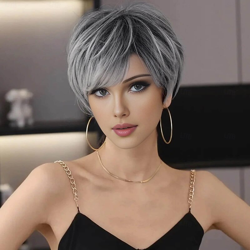 Short Wigs for Women Pixie Cut Wigs Natural Layered Synthetic Short Hair Wigs for Women Hair Replacement Wigs with Bangs3