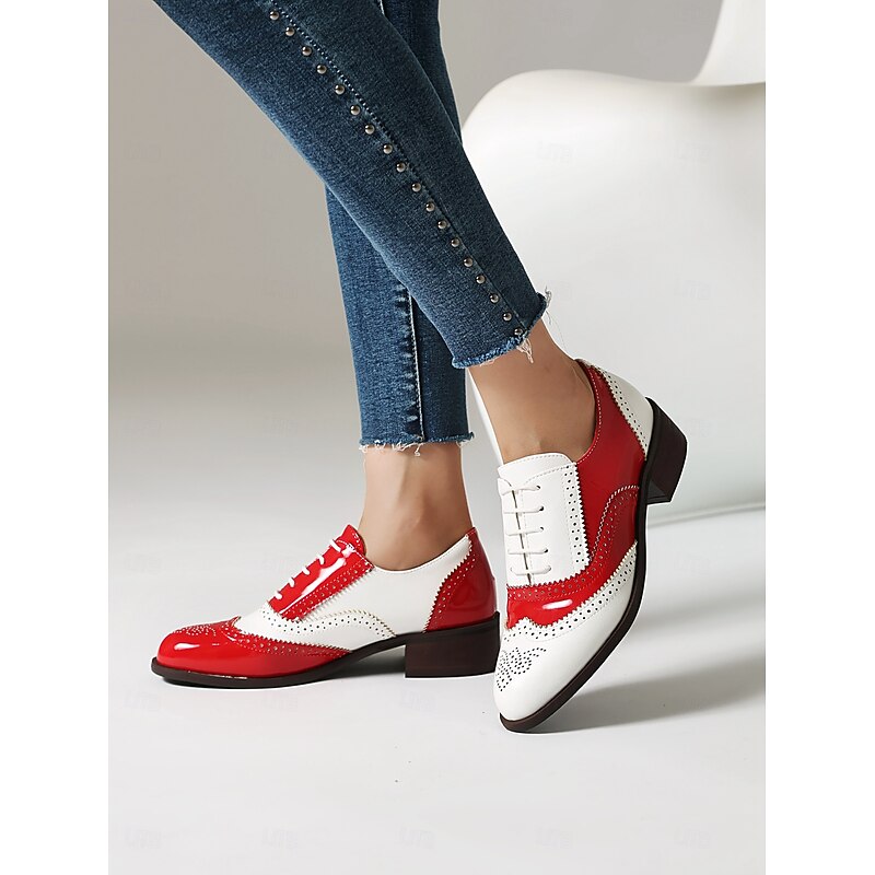 Women's Tri-Color Brogue Oxford Shoes with Wingtip Design and Low Heel - Vintage Formal Footwear for Office and Special Occasions 7