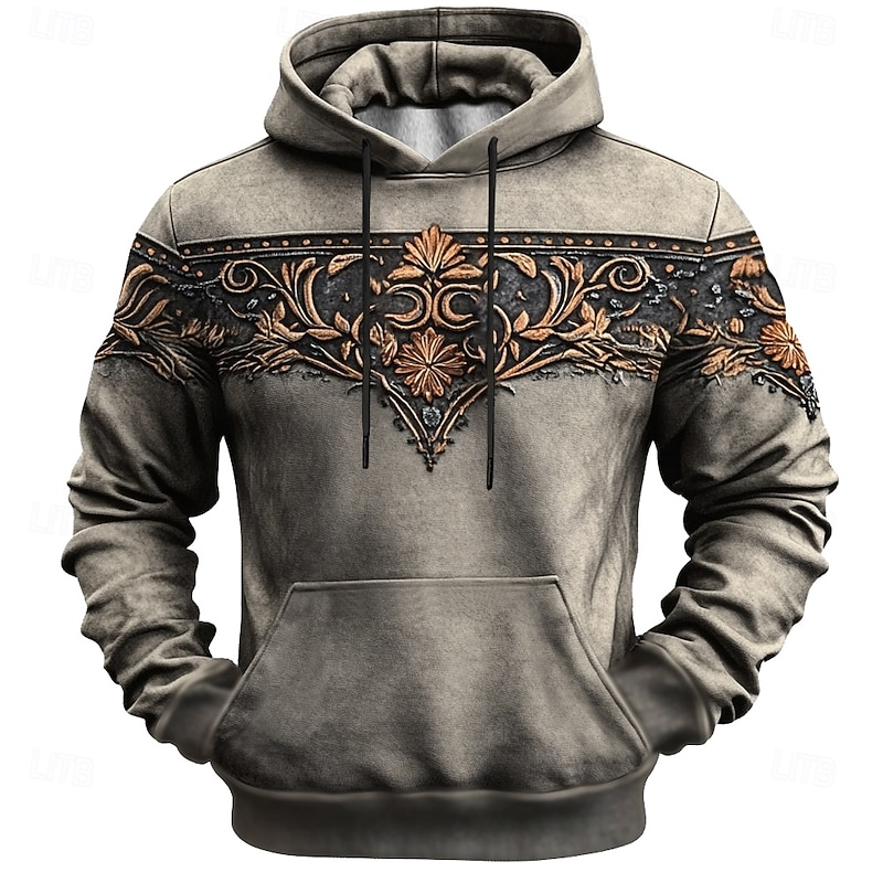 Men's Bandana Print Hoodies Sweatshirt Fashion Daily Long Sleeve Crew Neck Party Holiday Streetwear Gray Drawstring Fall Winter Designer