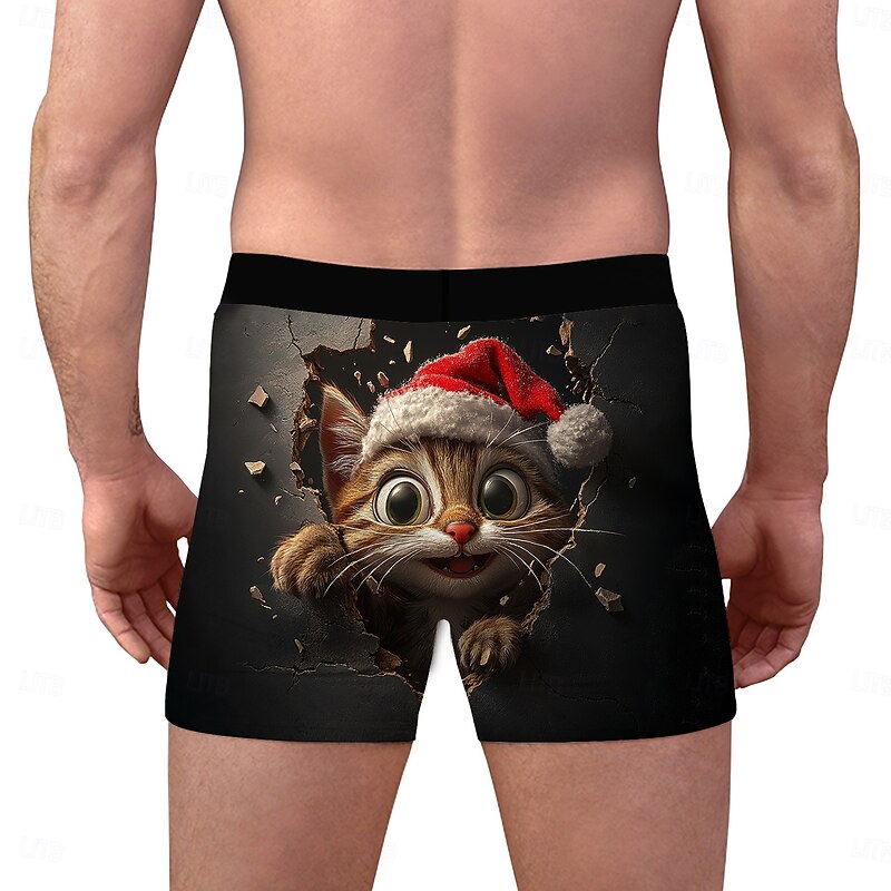 Cat Christmas Trees Christmas Pajamas Boxer Briefs Underwear Christmas Gift Men's Funny Christmas Pattern Adults Christmas New Year Christmas Eve Christmas Party4