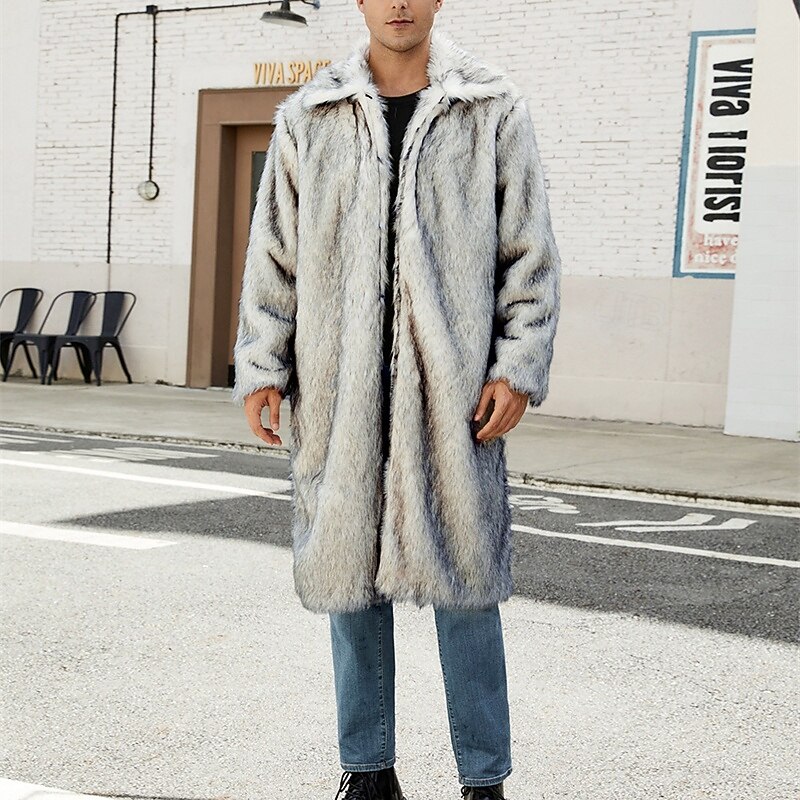 Men's Winter Jacket Fleece Jacket Faux Fur Coat Daily Vacation Thermal Warm Pocket Fleece Fall & Winter Solid Color Fashion Streetwear Lapel Long White Brown Gray Jacket3