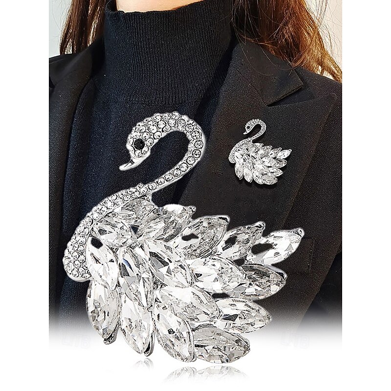 Elegant Swan Brooch with Rhinestone Embellishments - Sparkling Crystal Pin for Women, Perfect for Formal Wear and Gift Giving