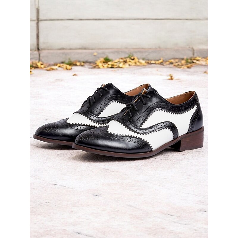 Women's Black and White Brogue Oxford Shoes - Vintage Two-Tone Wingtip Faux Leather Dress Shoes for Formal Occasions4