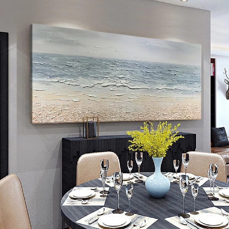 Large 3D wave painting handmade Blue Ocean Oil Painting On Canvas Acrylic Seascape Wall Art pattle knife wave sea painting Modern Beach Painting For Living Room. Coastal Wall Decor4