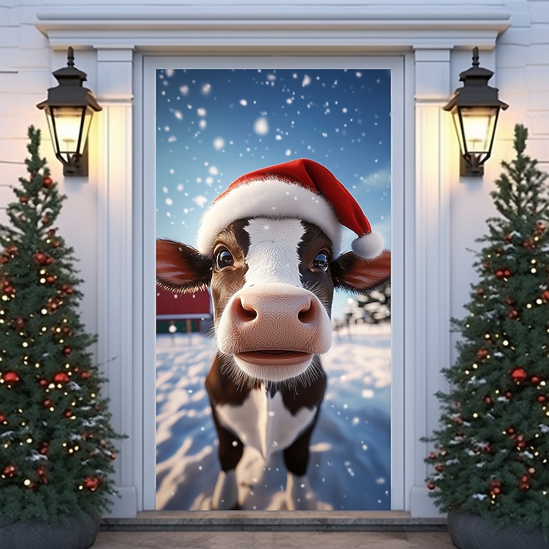Christmas Door Decorations Door Covers Polar Bears Door Tapestry Door Curtain Decoration Backdrop Indoor/Outdoor Door Banner for Front Door Farmhouse