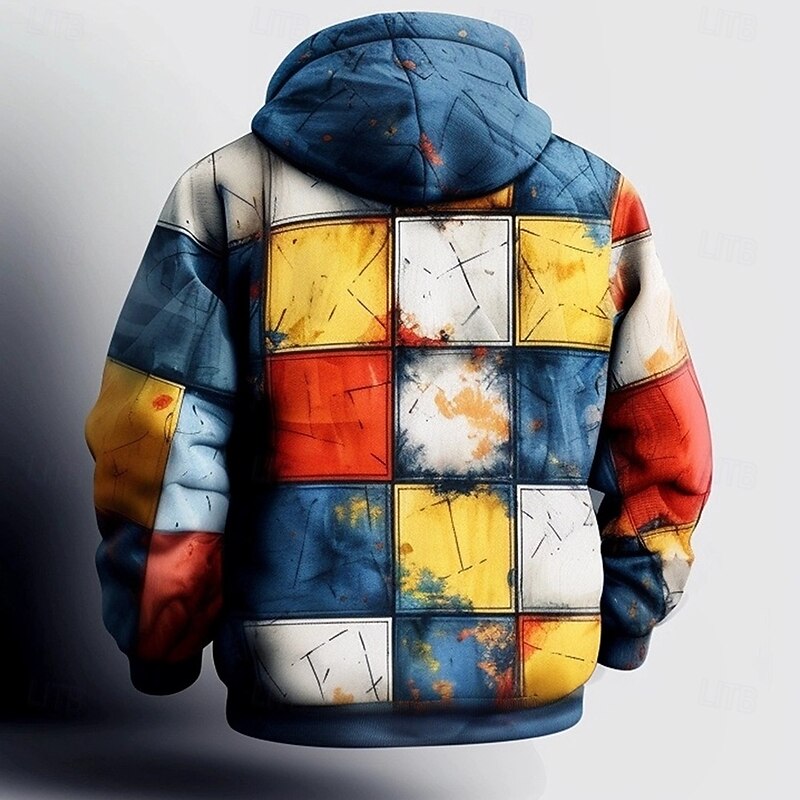 Men's Plaid / Check Hoodies Sweatshirt Fashion Cool Long Sleeve Crew Neck Holiday Going out Streetwear Rainbow Drawstring Fall Winter Designer2