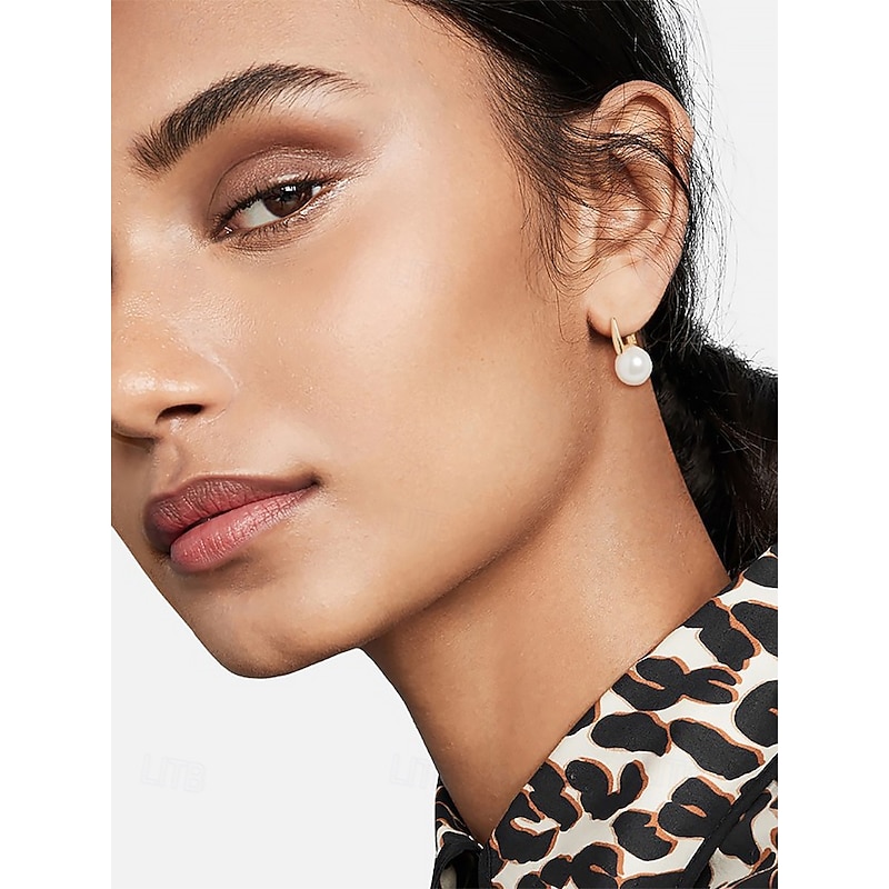 Women's Classic Silver Hoop Earrings with Pearl Drop - Elegant Minimalist Jewelry for Everyday or Formal Wear3