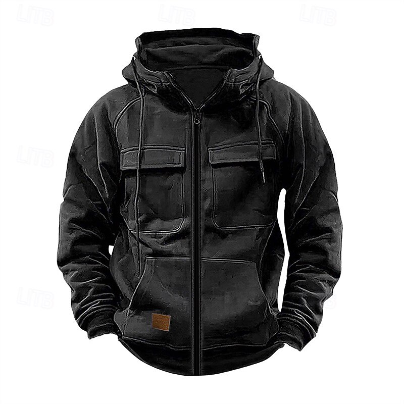 Men's Full Zip Hoodie Zip Up Hoodie Tactical Hoodie Black Wine Army Green Khaki Dark Gray Hooded Plain Zip Up Pocket Sports & Outdoor Daily Holiday Polyester Streetwear Basic Casual Spring &  Fall2
