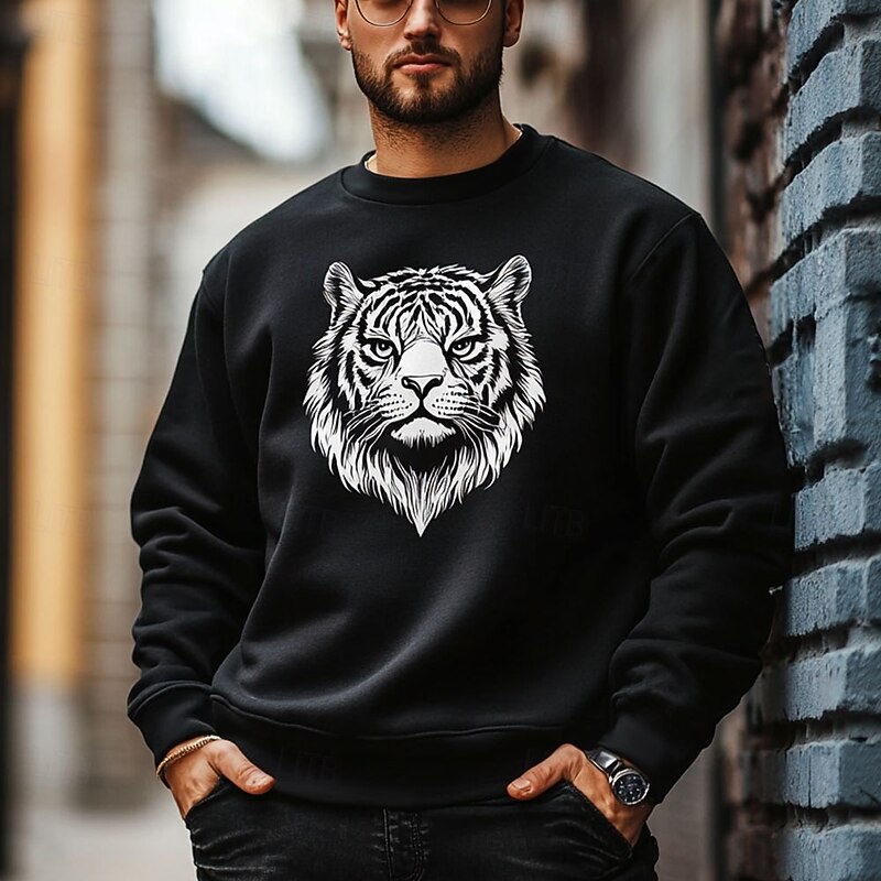 Men's Tiger Sweatshirt Sweatshirt Long Sleeve Sweatshirt Crew Neck Fashion Cool Daily 3D Printing Vacation Going out Crewneck 3D Print Winter Spring &  Fall2