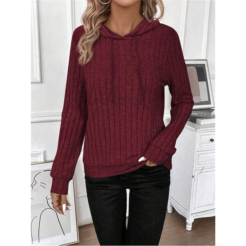 Women's Hoodie Sweatshirt Casual Plain Street Dailywear Hoodie Long Sleeve Wine Navy Blue Light Grey Fall Winter