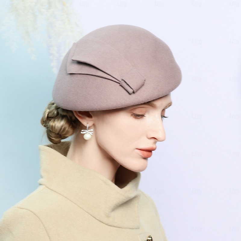 Hats 100% Wool Beret Hat Bowler / Cloche Hat Wedding Tea Party Elegant Wedding With Pure Color Splicing Headpiece Headwear2