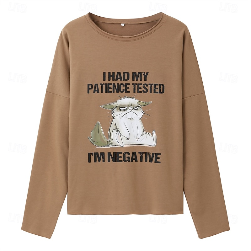 Women's Oversized Sweatshirt Pullover Cotton Blend Cat Sports Active Sports Streetwear I HAD MY PATIENCE TESTED Oversized Round Neck Long Sleeve Micro-elastic  Comfrt Breathable Soft Fabric3