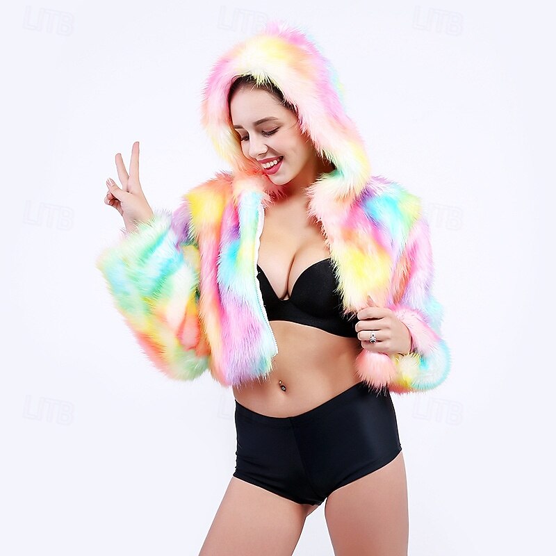 Christmas Light Up Jacket Light Up Rave Stage Xmas Birthday Party Faux Fur Coats Costume Fancy Dress for Women Novelty Funny Adults Party Coat4