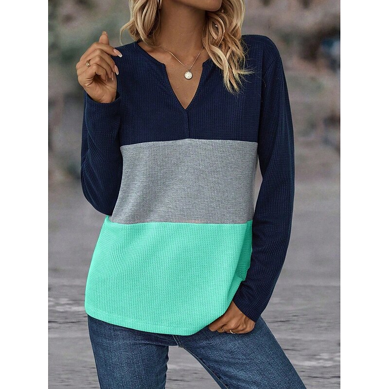 Women's T Shirt Plain Fashion Modern Casual Long Sleeve Notched Neck Regular Tops Daily Weekend Pink Orange Green Fall Winter2