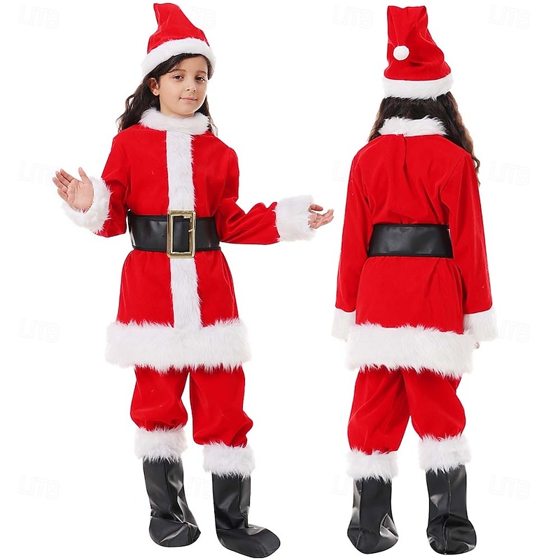 Santa Claus Mrs.Claus Outfits Costume Santa Suits Boys' Girls' Novelty Funny Kid's Christmas Christmas Eve Christmas Party Top Pants Belt Shoes Hat