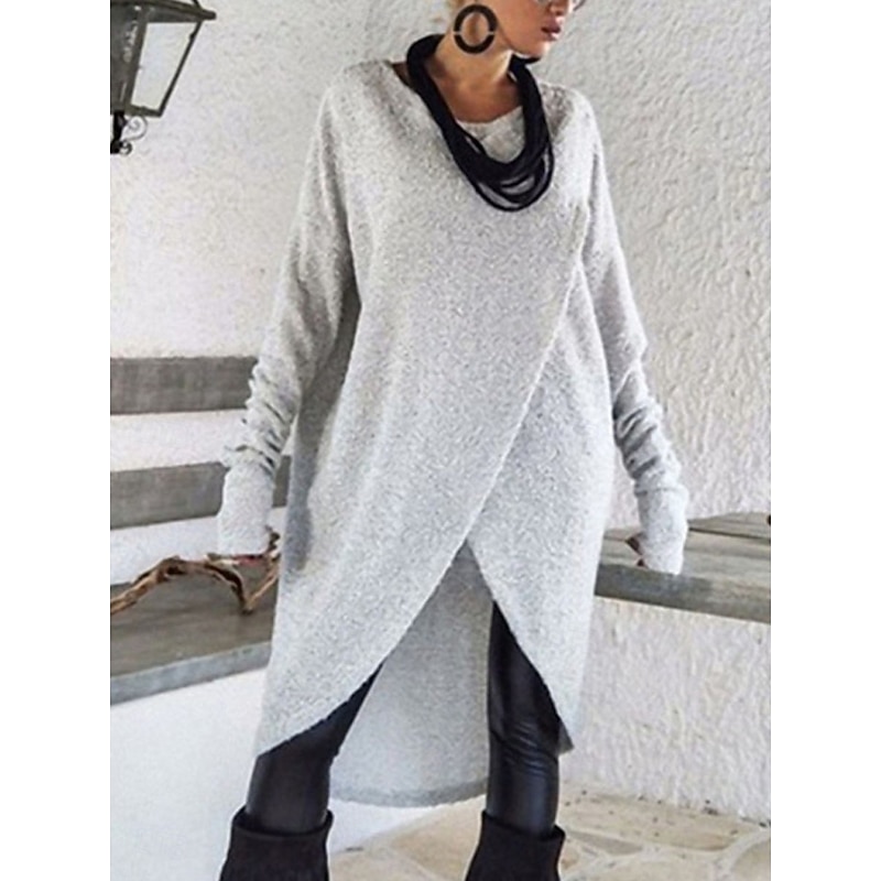 Women's Casual Dress Midi Dress Ruched Casual Crew Neck Long Sleeve Light Grey Dark Grey Color2