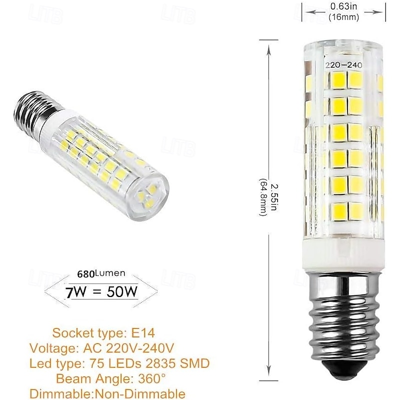 E14 LED Lamp 7W Bulb Replacement 70W Halogen Bulbs 360 Beam Angle for Chandelier Wall Lamp Desk Lamp 5Pcs4