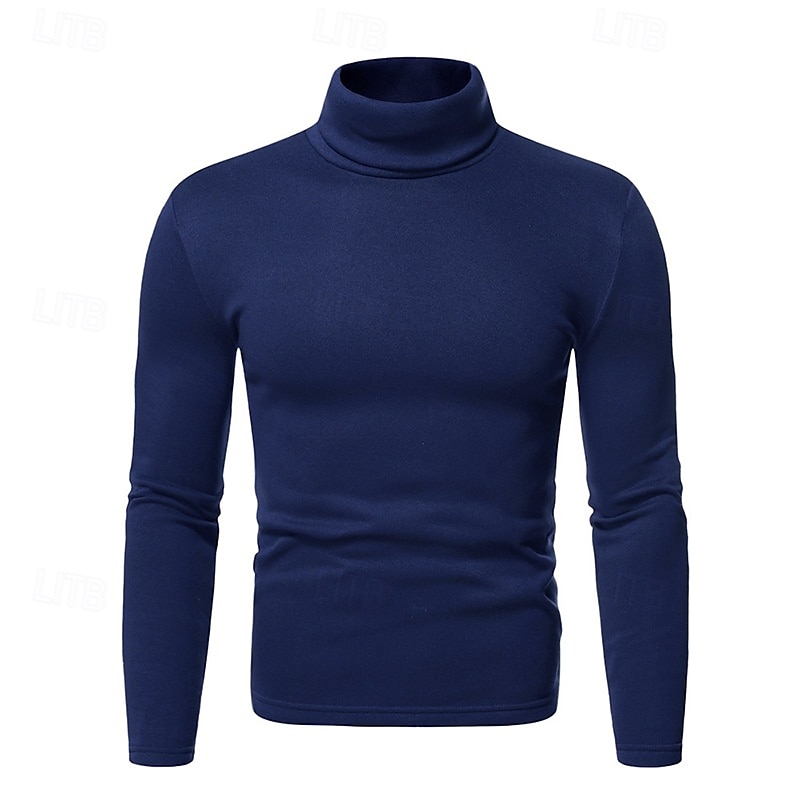 Men's T Shirt Turtleneck shirt Long Sleeve Shirt Long Sleeve Rolled collar Autumn / Fall Distressed Essential Casual Black White Navy Blue Top Tee for Men4