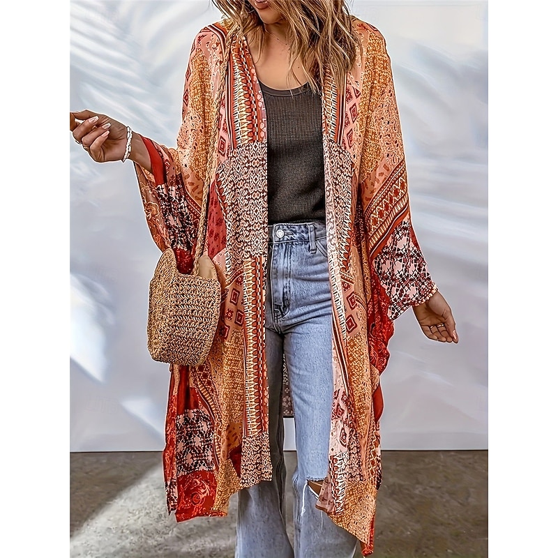 Women's Dressy Dusters Dressy Jackets Casual Jacket Outdoor Street Daily Wear Spring Fall Long Coat Regular Fit Thermal Warm Breathable Stylish Casual Jacket Long Sleeve Floral Color Block Print