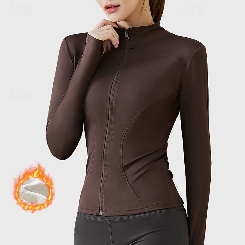 Women's Yoga Top Crew Neck Quick Dry Lightweight Breathable Thumbhole Long Sleeve Sports Solid Color Jacket Top For Running Fitness Yoga Loose Fit Activewear