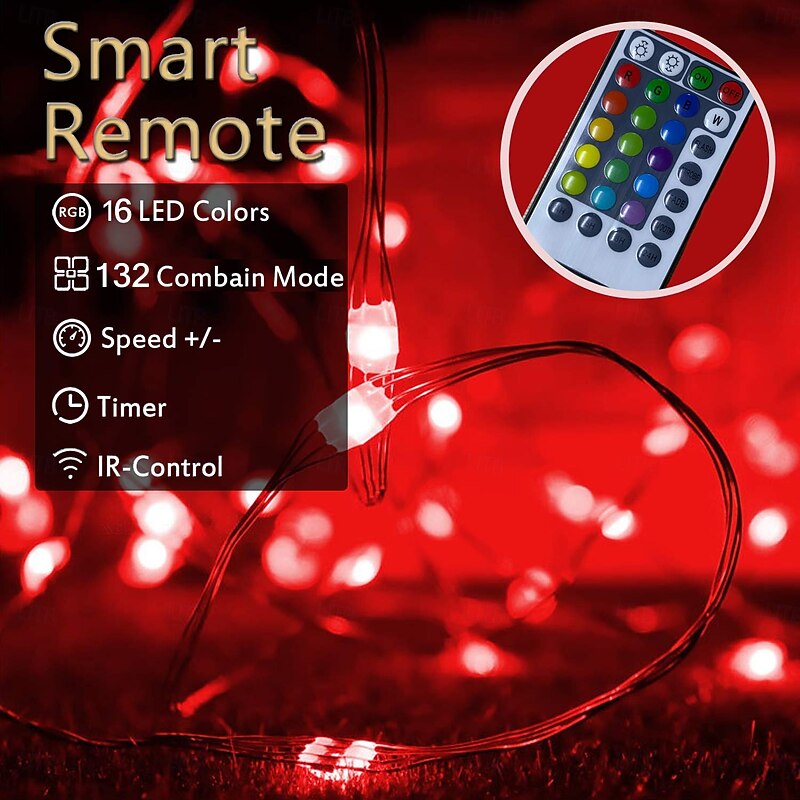 LED String Lights USB Powered 5M-50Leds/10M-100Leds/12M-120Leds Multi coloured Fairy Lights Colour Changing,4 Modes Waterproof Copper Wire Lights with Remote Timer for Indoor Garden Party2