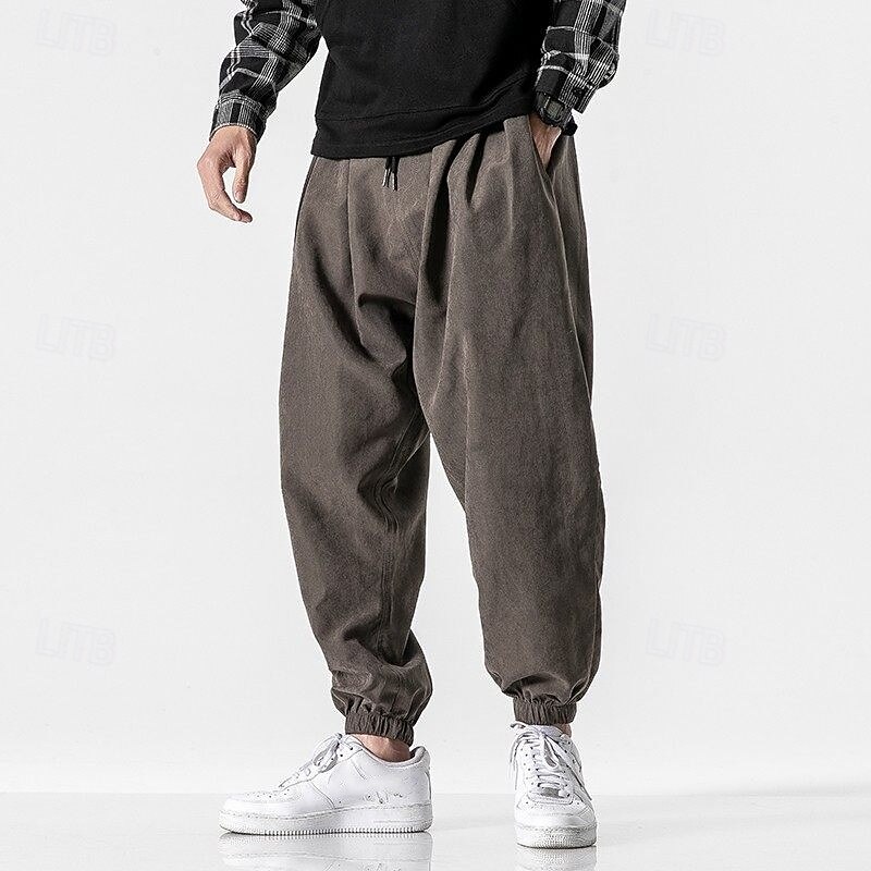 Men's Joggers Cropped Pants Carrot Pants Casual Pants Pocket Drawstring Elastic Waist Plain Comfort Sports Outdoor Daily Fashion Casual Black Gray Micro-elastic