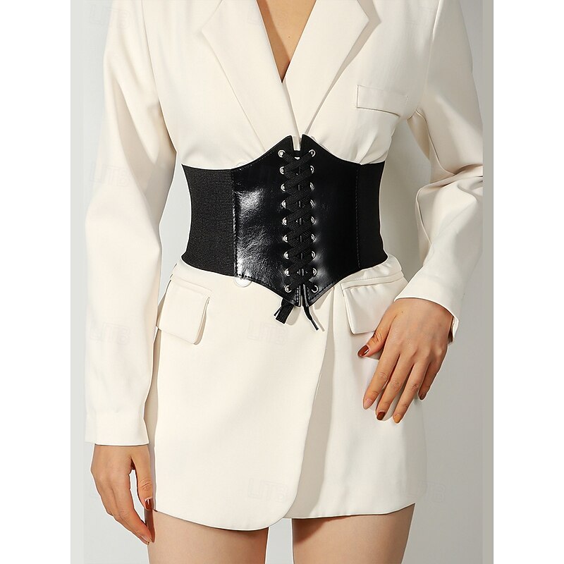 Women's Black Lace-Up Corset Belt with Red Floral Embroidery – Stylish Waist Cincher for Dresses and Blazers2