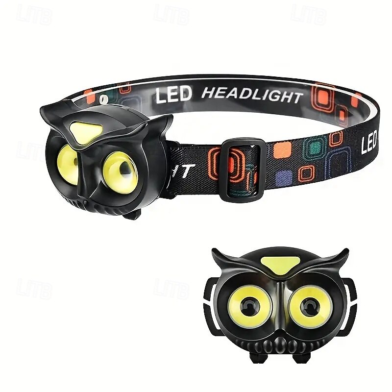 Owl Headlight Strong LED Mini Portable Induction Headlight AAA Battery for Outdoor Camping & Fishing, with COB Warning Light