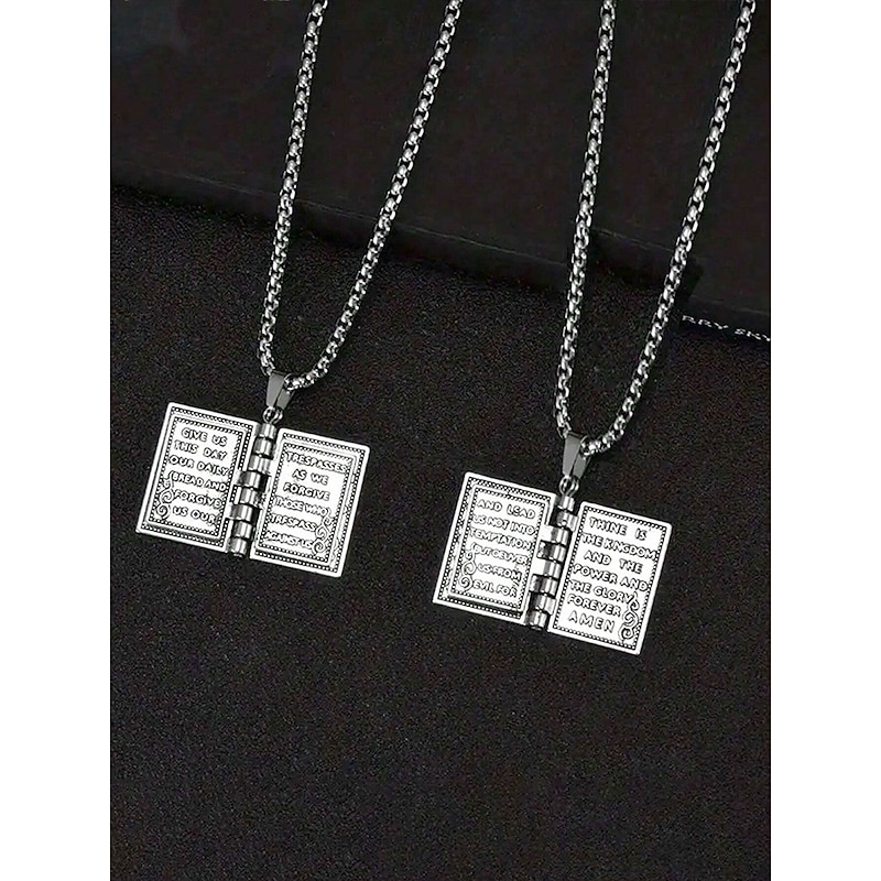 Men's Bible Pendant Necklace - Silver Religious Jewelry with Cross Detail, Christian Faith Accessory for Daily Wear and Special Occasions4