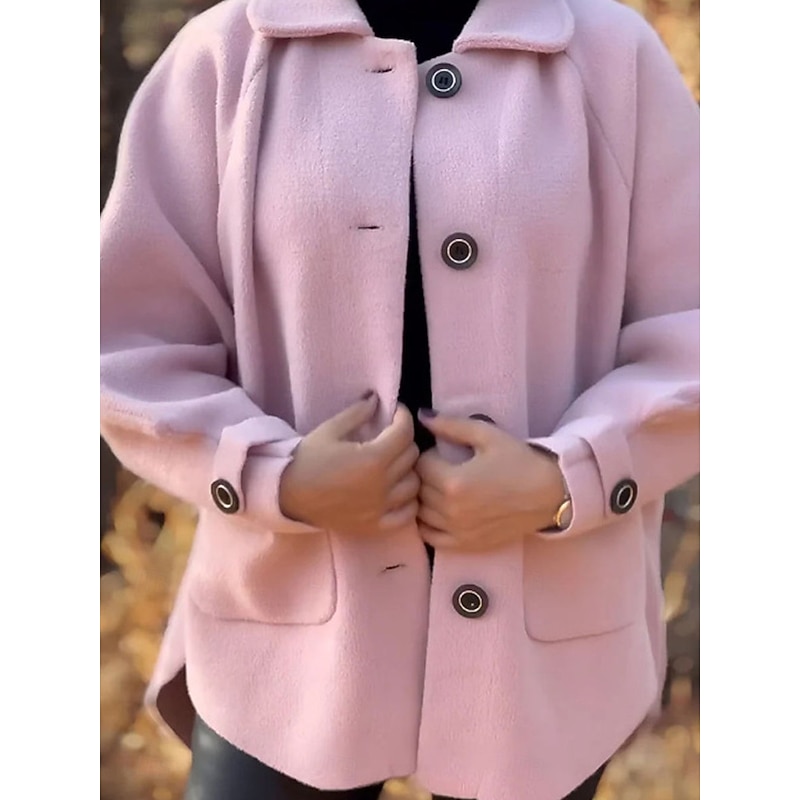 Women's Winter Coat Outdoor Street Daily Wear Fall Winter Short Coat Regular Fit Thermal Warm Breathable Stylish Casual Jacket Long Sleeve Plain with Pockets White Pink Green