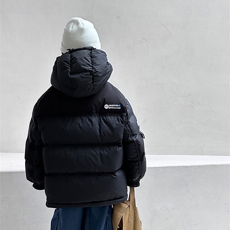 Kids Boys' Down Coat Hoodie Jacket Puffer Jacket Outerwear Color Block Long Sleeve Pocket Coat Outdoor Daily Basic Black Green Fall Winter 4 years+3