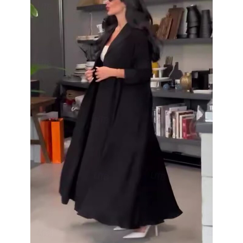 Women's Suits Outdoor Work Street Fall Winter Maxi Coat Regular Fit Warm Breathable Comtemporary Stylish Jacket Long Sleeve Solid Color Oversize Lotus Black Gray3